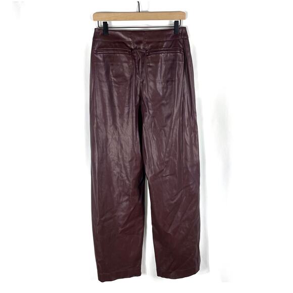 Ronny Kobo Burgundy Faux Leather Pants High Rise Wide Leg Vegan Sz 4 - Picture 8 of 12